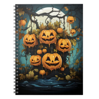 Caderno Espiral Halloween Lá Fora Pumpkins Na Árvore