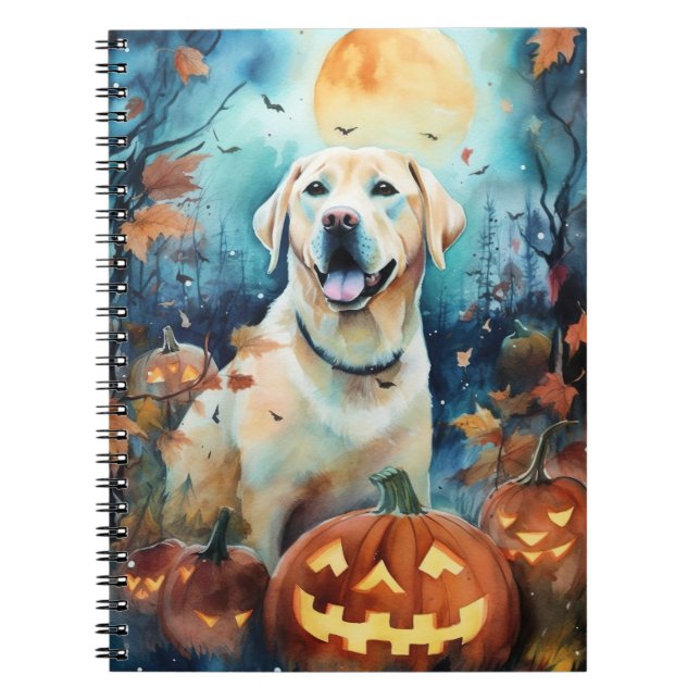 Caderno Espiral Halloween Labrador Com Pumpkins Assustado (Frente)