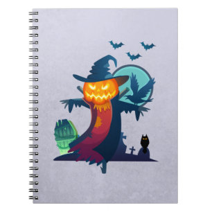 Caderno Espiral Halloween Levantou Espantalho Com Morcegos E Um Co