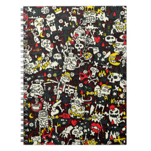 Caderno Espiral Halloween Mini Doodle Vintage Patterno