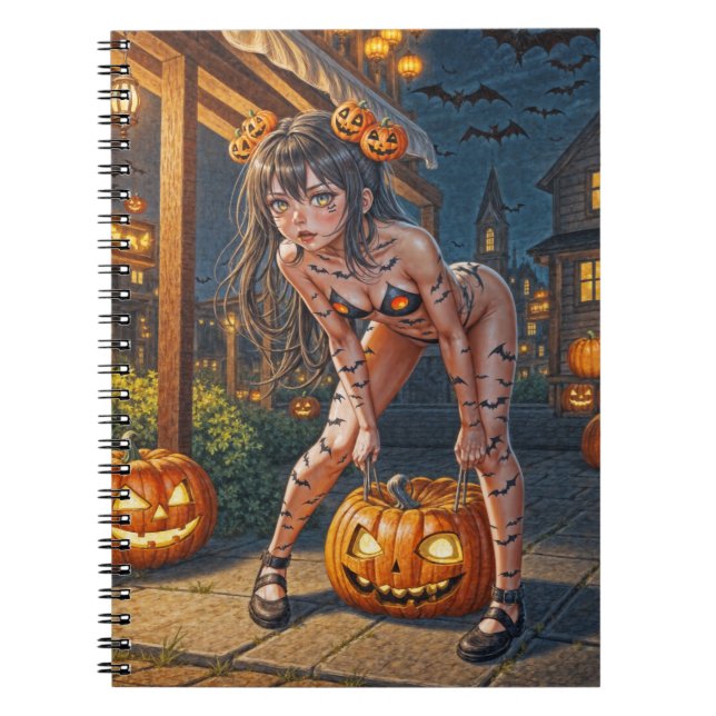 Caderno Espiral Halloween Monster Jack-o-Lanterna e Bat Vixen Girl (Frente)