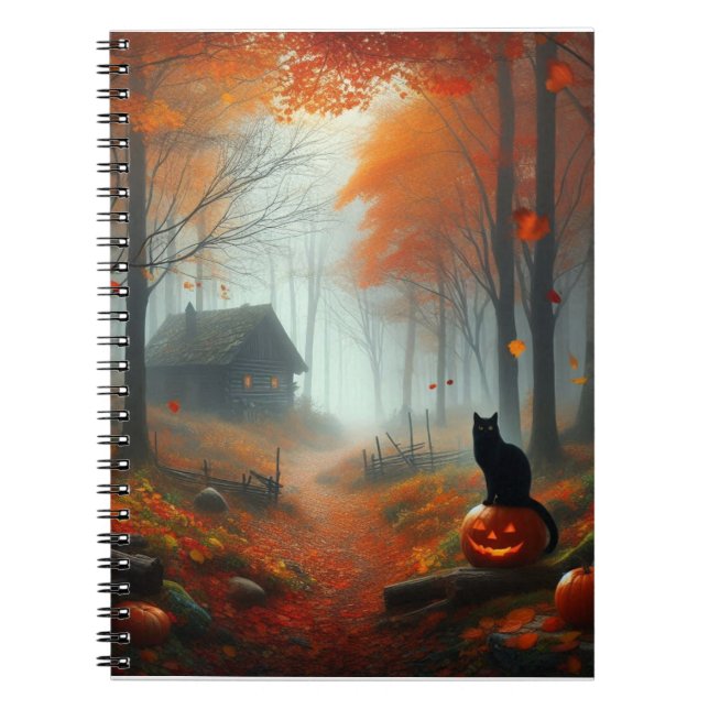 Caderno Espiral Halloween/outono/Outono/Abóbora/gato (Frente)