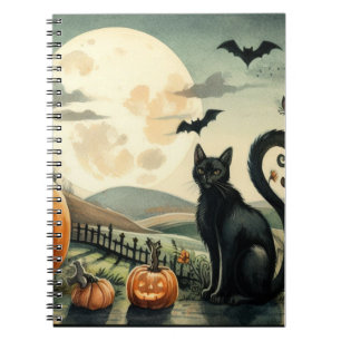 Caderno Espiral Halloween/outono/Outono/Abóbora/gato