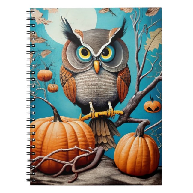 Caderno Espiral Halloween Owl e Pumpkin Notebook Elegance (Frente)