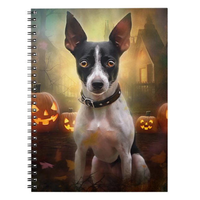 Caderno Espiral Halloween Rat Terrier Com Pumpkins Assustado (Frente)
