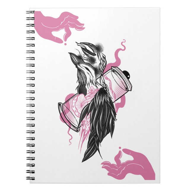 Caderno Espiral Halloween Raven com Lotus Mãos Arte Espiral Notebo (Frente)