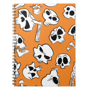 Caderno Espiral Halloween Skulls Bones Doodle Patterno