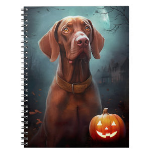 Caderno Espiral Halloween Vizsla Com Pumpkins Assustado