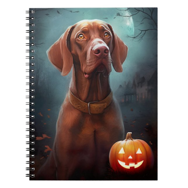 Caderno Espiral Halloween Vizsla Com Pumpkins Assustado (Frente)