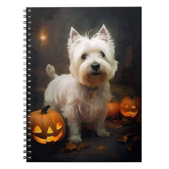 Caderno Espiral Halloween West Highland White Terrier Pumpkins (Frente)