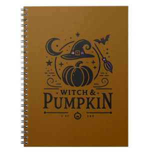 Caderno Espiral Halloween Witch Hat e Pumpkin Design Magic Art