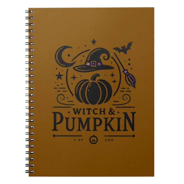 Caderno Espiral Halloween Witch Hat e Pumpkin Design Magic Art (Frente)