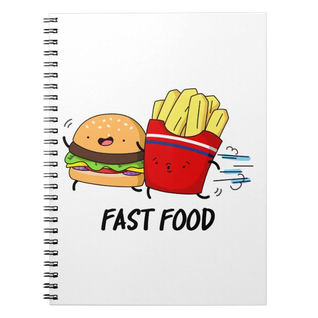 Caderno Espiral Hambúrguer e Batatas Fritas Engraçadas de Fast Foo (Frente)