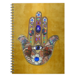 Caderno Espiral Hamsa Hearts Flowers Opal Art em Dourado