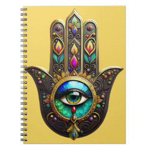 Caderno Espiral Hamsa Marrom Colorido Terceiro Olho Arco-íris