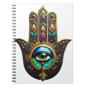 Caderno Espiral Hamsa Marrom Colorido Terceiro Olho Arco-íris Dour