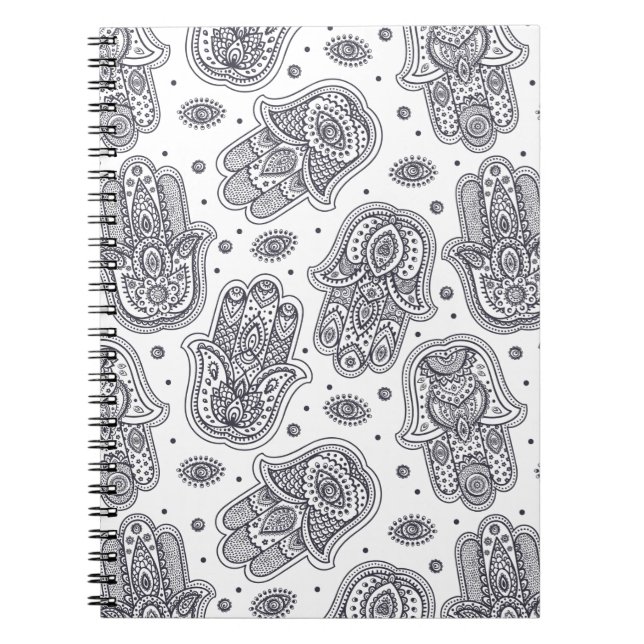Caderno Espiral Hamsa tirado mão inspirado (Frente)