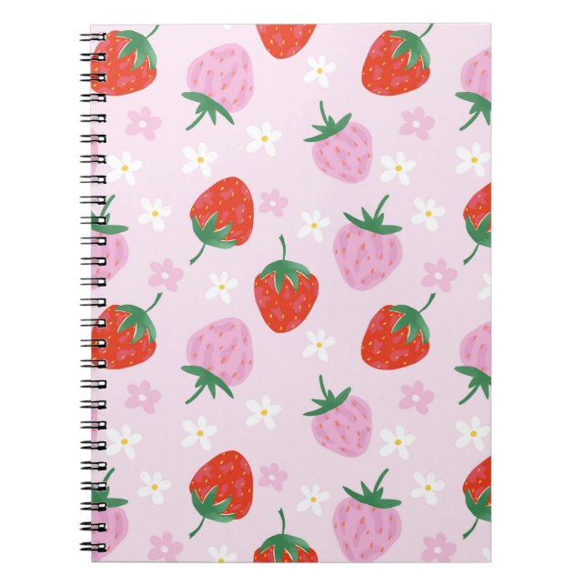 Caderno Espiral Hand-Drawn Aesthetic Strawberry Seamless Pattern (Frente)