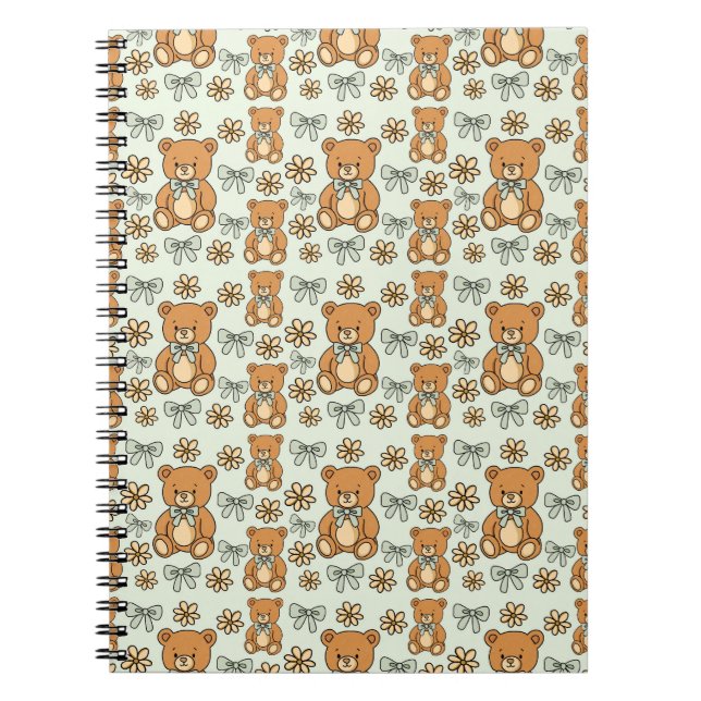 Caderno Espiral Hand-Drawn Coquette Teddy Bears Seamless Pattern (Frente)
