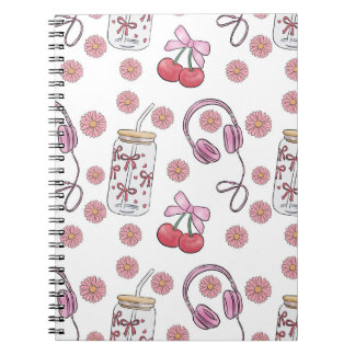 Caderno Espiral Hand-drawn Pink Girly Elements Seamless Pattern