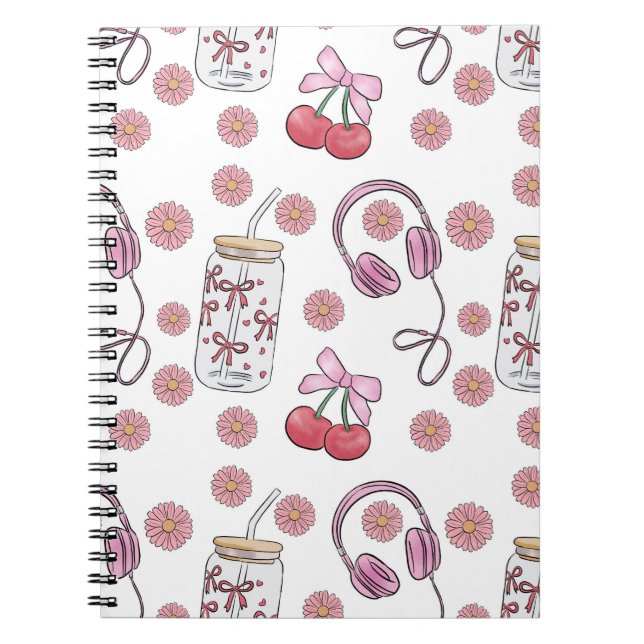 Caderno Espiral Hand-drawn Pink Girly Elements Seamless Pattern (Frente)