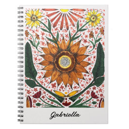 Caderno Espiral Hand Painted Abstract Floral Off White Background