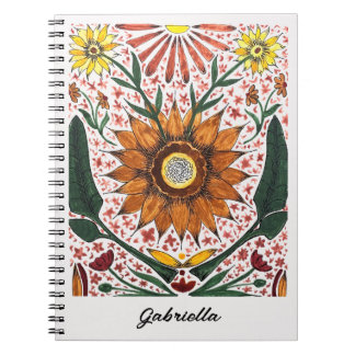 Caderno Espiral Hand Painted Abstract Floral Off White Background