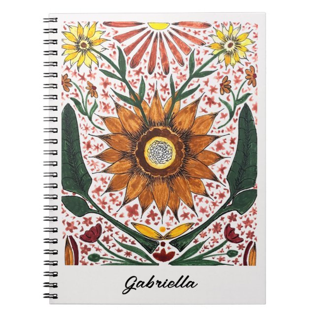 Caderno Espiral Hand Painted Abstract Floral Off White Background (Frente)