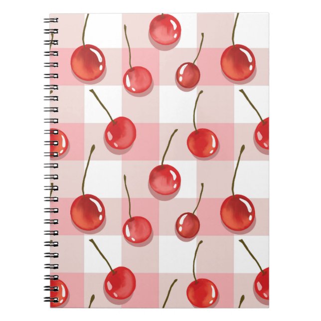 Caderno Espiral Hand-Painted Red Cherries Seamless Pattern (Frente)