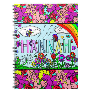 Caderno Espiral Hanna Hand desenhou Flores Whimsical