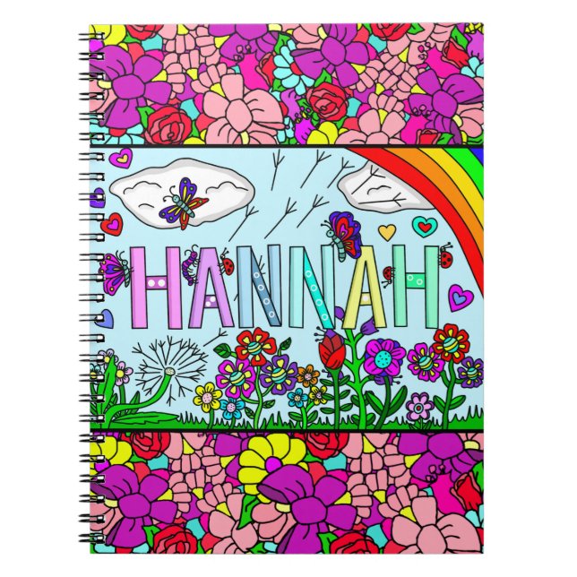 Caderno Espiral Hanna Hand desenhou Flores Whimsical (Frente)