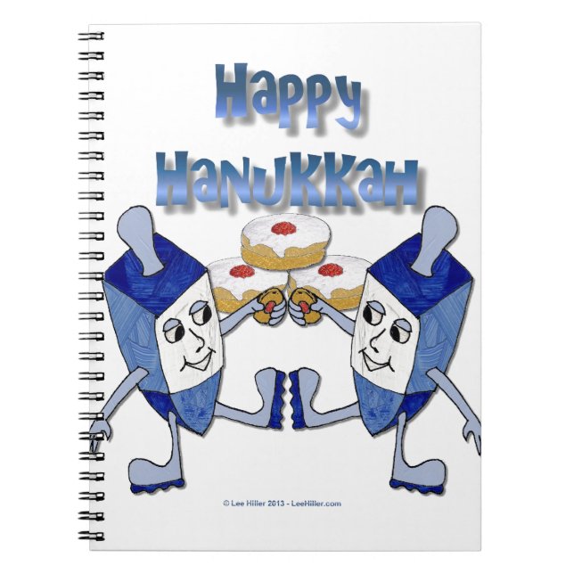 Caderno Espiral Hanukkah Dancing Dreidels e Jelly Doughnut (Frente)
