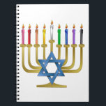 Caderno Espiral Hanukkah Rainbow Candles Dourados Menorah<br><div class="desc">Você está vendo The Lee Hiller Designs Collection of Home and Office Decor, Roupa, Gifts and Coleções. As Designs incluem Lee Hiller Photoographic e Mixed Media Digital Art Collection. Você pode ver sua fotografia da Nature em http://HikeOurPlanet.com/ e seguir seu blog de caminhada no Hot Primavera National Park.</div>
