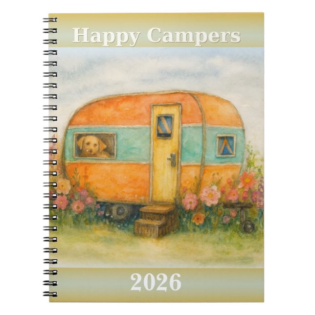 Caderno Espiral Happy Campers 2025 Spiral Notebook — Retro Caravan (Frente)