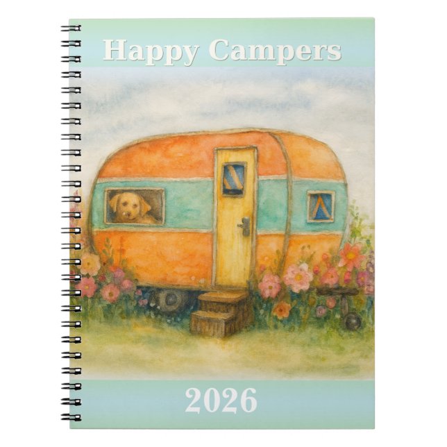 Caderno Espiral Happy Campers 2025 Spiral Notebook — Retro Caravan (Frente)