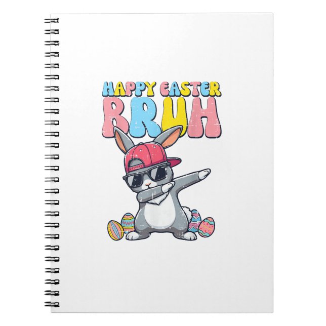 Caderno Espiral Happy Easter Bruh Bunny Dab Rabbit Dance Boys Kids (Frente)
