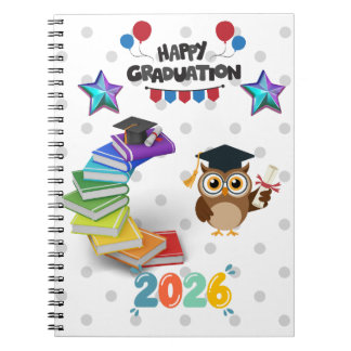 Caderno Espiral Happy Graduation 2026 - Cute Owl & Books