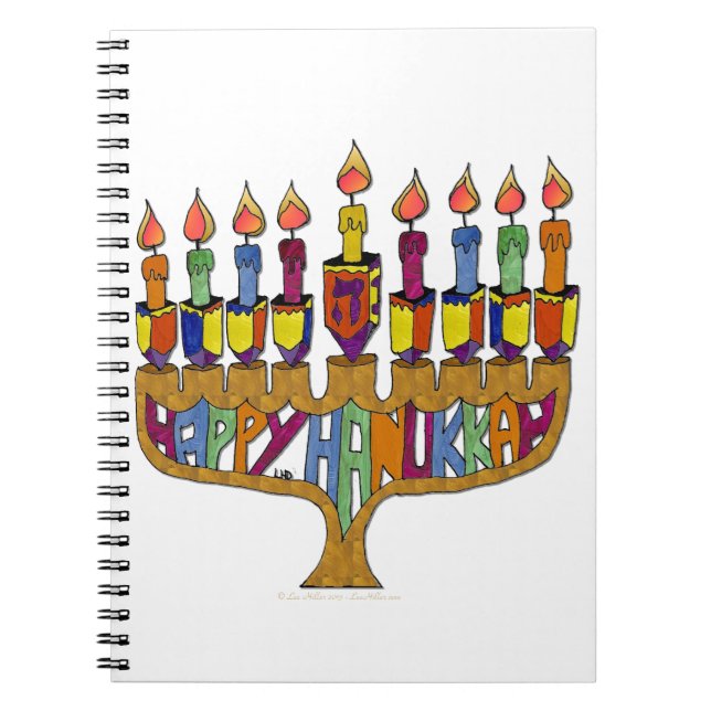 Caderno Espiral Happy Hanukkah Dreidels Menorah (Frente)