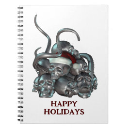 Caderno Espiral Happy Holidays. Skull pile and tentacles