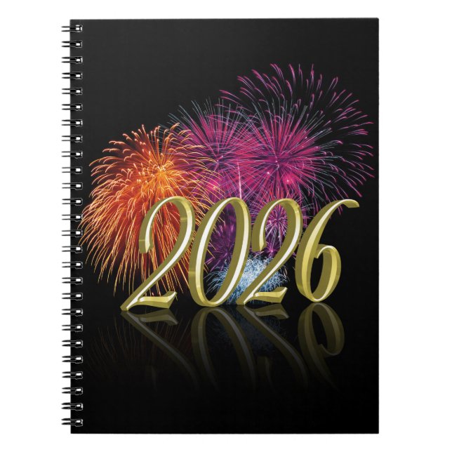 Caderno Espiral Happy New Year 2026 Fireworks Gold (Frente)