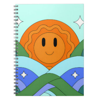 Caderno Espiral Happy Retro Sun Over Rolling Hills