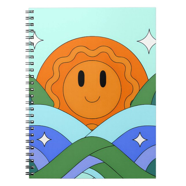 Caderno Espiral Happy Retro Sun Over Rolling Hills (Frente)