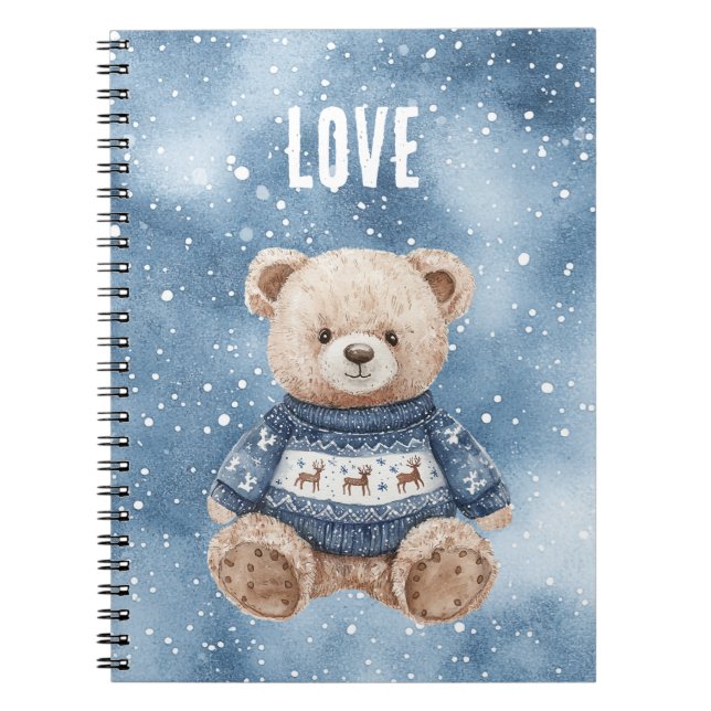 Caderno Espiral Happy Teddy Bear Blue Sweater Love (Frente)