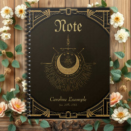 Caderno Espiral Harmonia dos elementos: lua, ouro e geometria.