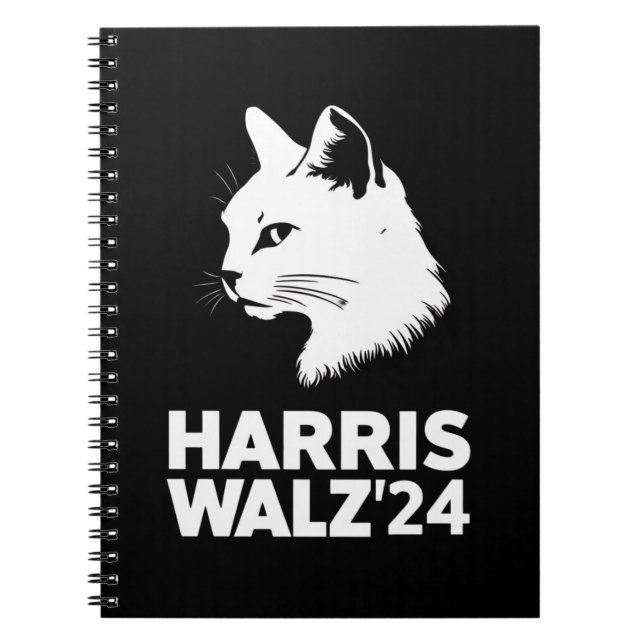 Caderno Espiral Harris Waltz 2024 Eleição Engraçado Cat Kamala Tim (Frente)