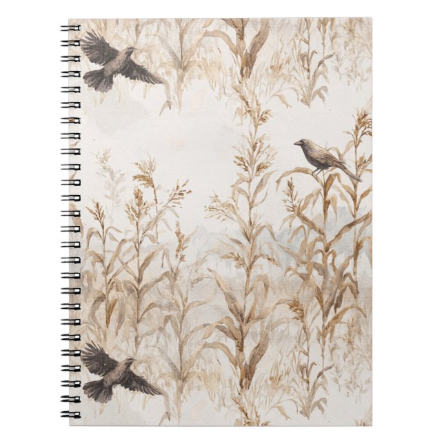 Caderno Espiral Hastes de Milho Pássaros Outono  (Frente)