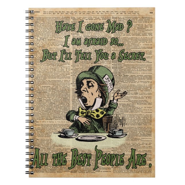 Caderno Espiral Hatter louco, Alice no país das maravilhas, arte (Frente)