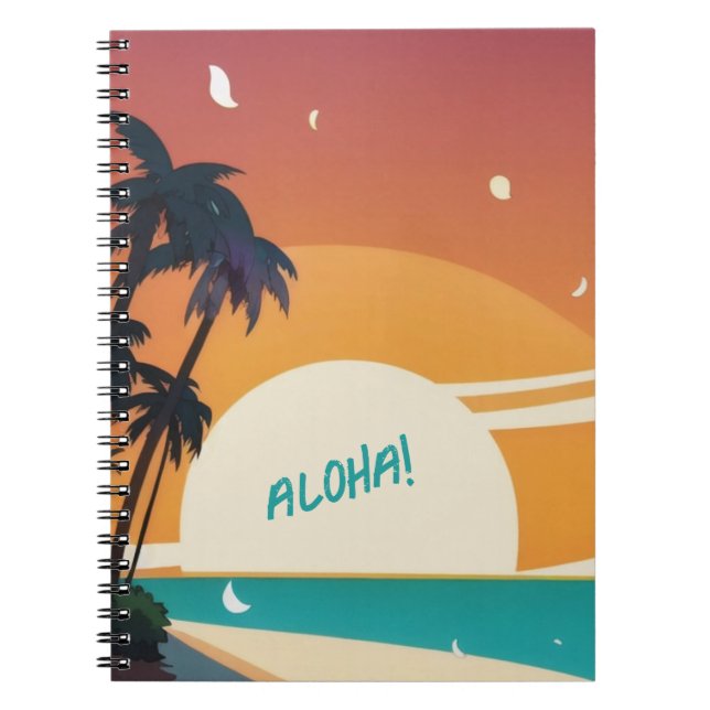 Caderno Espiral Havaiano/Aloha/Tropical/praia (Frente)