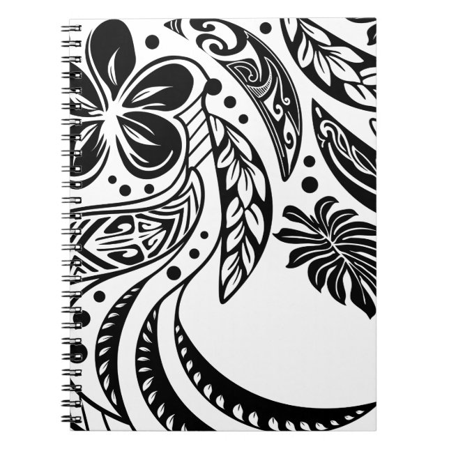 Caderno Espiral Havaiano - Tribal Negro e Branco da Polinésia (Frente)