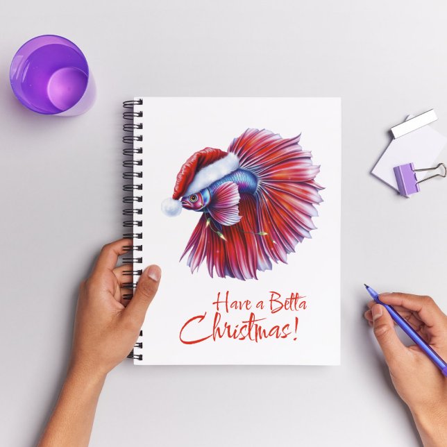 Caderno Espiral Have a Betta Christmas Funny Santa Fish Lover Pun  (Criador carregado)